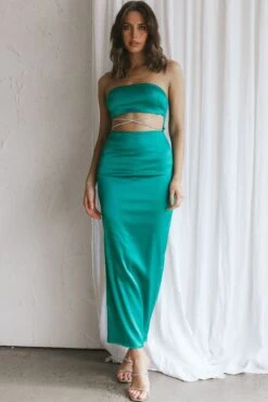 Nohemi Strapless Diamante Maxi Dress Green -Trend Whisper CM1934J01 20GREEN 8