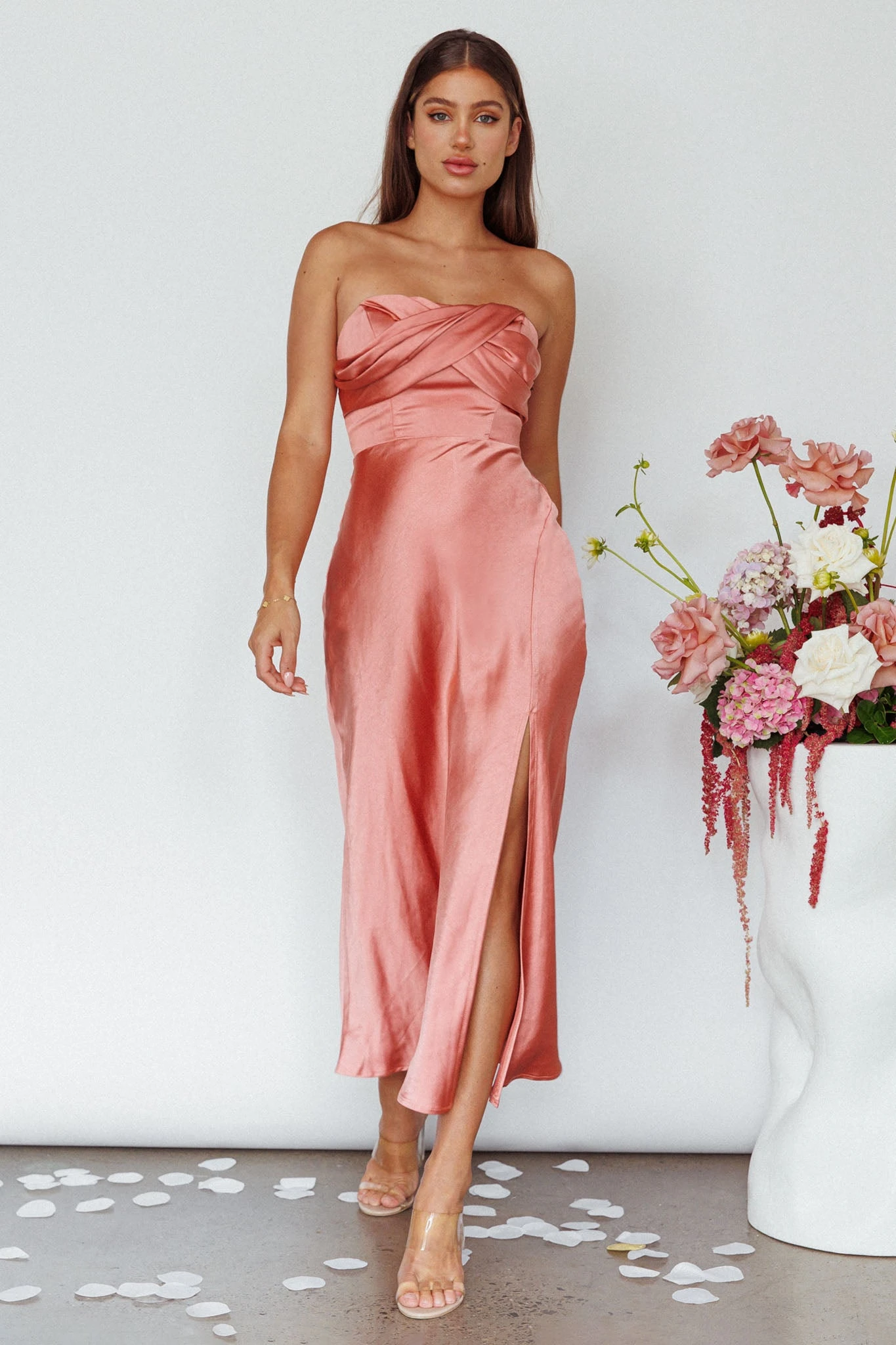 Yvette Wrap Neckline Midi Dress Desert Rose 1 Yvette Wrap Neckline Midi Dress Desert Rose