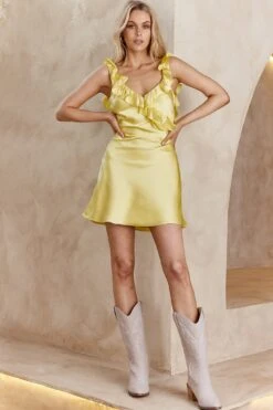 Alba Frill Trim Mini Dress Lemon -Trend Whisper CM3023D 20LEMON 7