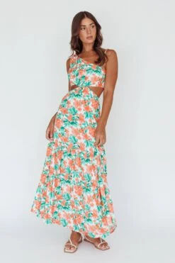 Evening Breeze Cut-Out Waist Maxi Dress Floral Orange -Trend Whisper CM3057D01 20ORANGE 2