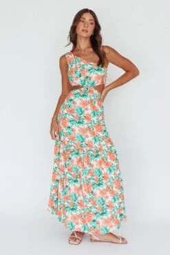 Evening Breeze Cut-Out Waist Maxi Dress Floral Orange -Trend Whisper CM3057D01 20ORANGE 4