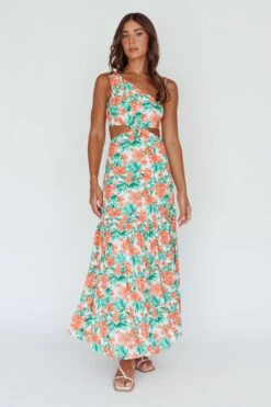 Evening Breeze Cut-Out Waist Maxi Dress Floral Orange -Trend Whisper CM3057D01 20ORANGE 5