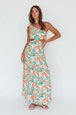 Evening Breeze Cut-Out Waist Maxi Dress Floral Orange -Trend Whisper CM3057D01 20ORANGE 6