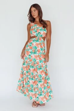 Evening Breeze Cut-Out Waist Maxi Dress Floral Orange -Trend Whisper CM3057D01 20ORANGE 7