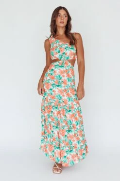 Evening Breeze Cut-Out Waist Maxi Dress Floral Orange -Trend Whisper CM3057D01 20ORANGE 8