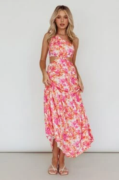 Evening Breeze Cut-Out Waist Maxi Dress Floral Pink -Trend Whisper CM3057D01 20PINK 2