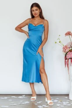 Giorgette Side Split Midi Dress Blue -Trend Whisper CM4054D01 20BLUE 2