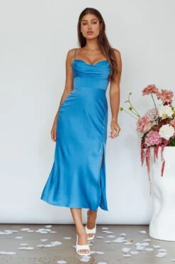 Giorgette Side Split Midi Dress Blue -Trend Whisper CM4054D01 20BLUE 5