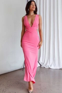 High Life Plunging Neckline Maxi Dress Hot Pink -Trend Whisper CM4058H 20HOT 20PINK 5