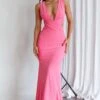 High Life Plunging Neckline Maxi Dress Hot Pink