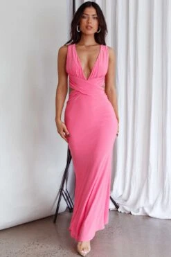 High Life Plunging Neckline Maxi Dress Hot Pink -Trend Whisper CM4058H 20HOT 20PINK 7
