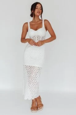 Milano Crochet Lace Midi Dress White -Trend Whisper CM5019D01 20WHITE 2