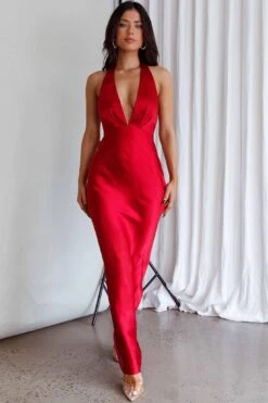 Of Your Dreams Rose Accent Halter Dress Red -Trend Whisper CM6011D 20RED 5