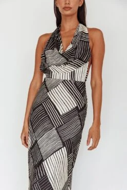 Kailie Halterneck Midi Dress Crosshatch Black -Trend Whisper CM6050H 20BLACK 4