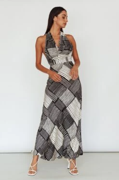 Kailie Halterneck Midi Dress Crosshatch Black -Trend Whisper CM6050H 20BLACK 5