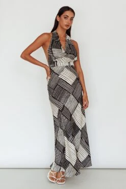 Kailie Halterneck Midi Dress Crosshatch Black -Trend Whisper CM6050H 20BLACK 7