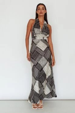 Kailie Halterneck Midi Dress Crosshatch Black -Trend Whisper CM6050H 20BLACK 8