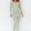 Happy Place Long Sleeve Crochet Midi Dress Sage