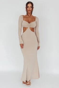 Vienna Long Sleeve Cut-Out Waist Maxi Dress Oat