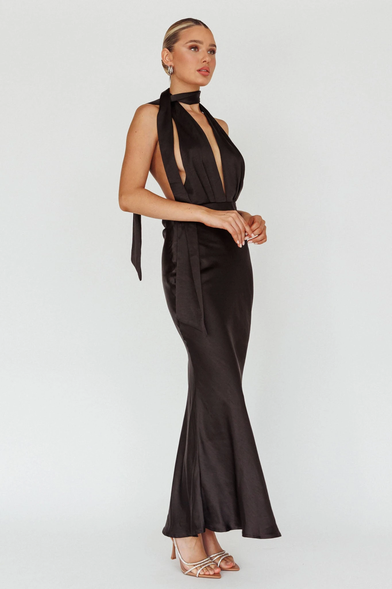 Italia Azure Halterneck Maxi Dress Black 2 Italia Azure Halterneck Maxi Dress Black - Image 2
