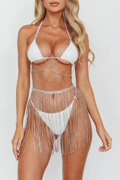 Venus Rising Diamante Bodychain Skirt Silver