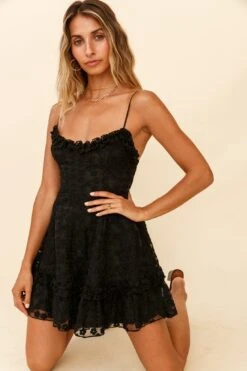 Summer Daze Frill Bust Floral Embroidered Overlay Dress Black -Trend Whisper KT0105D BLACK 5