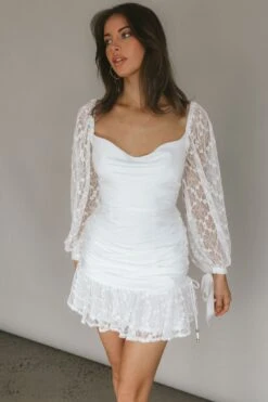 With Love Long Sleeve Lace Mini Dress White -Trend Whisper ME0028D01 20WHITE 5