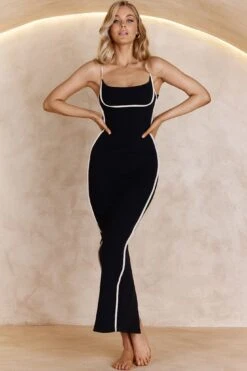 Sunny Coast Piping Trim Maxi Dress Black -Trend Whisper ME0156D 20BLACK 2