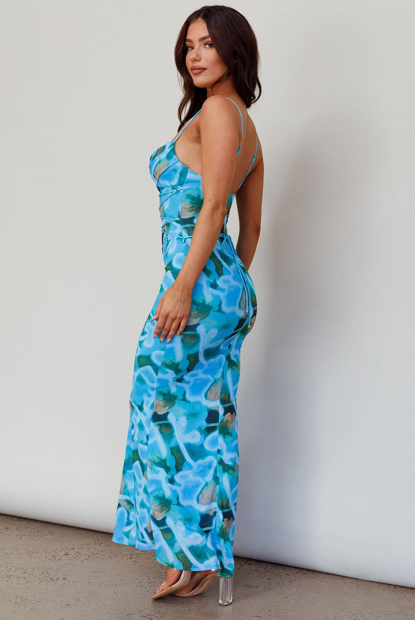 Teava Laced Waist Midi Dress Abstract Blue Crush 2 Teava Laced Waist Midi Dress Abstract Blue Crush - Image 2