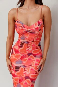 Teava Laced Waist Midi Dress Abstract Sorbet -Trend Whisper ME0196D 20SORBET 4