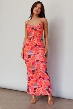 Teava Laced Waist Midi Dress Abstract Sorbet -Trend Whisper ME0196D 20SORBET 5