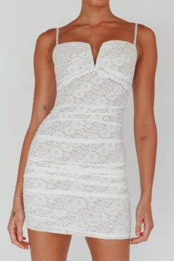 Olika Ruched Lace Mini Dress White -Trend Whisper SL2616HD 20WHITE 4