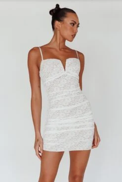 Olika Ruched Lace Mini Dress White -Trend Whisper SL2616HD 20WHITE 5