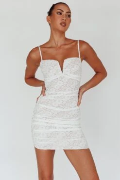 Olika Ruched Lace Mini Dress White -Trend Whisper SL2616HD 20WHITE 6