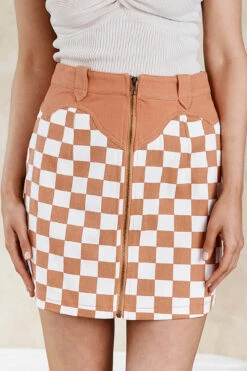 Rewind Zipper Front Mini Skirt Checkered Rust -Trend Whisper SLBK27152 20RUST 4