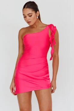 For The Fame One Shoulder Mini Dress Hot Pink -Trend Whisper SLCD12119 20HOT 20PINK 5