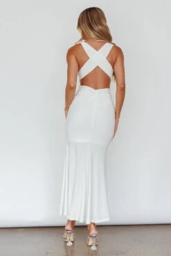 Alethia Cross Back Midi Dress White -Trend Whisper SLLD8255WHITE 3