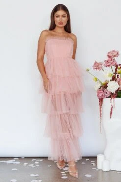 Written In The Stars Layered Tulle Maxi Dress Pink -Trend Whisper SLMD3470 20PINK 2