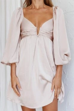 Tansy Long Sleeve Babydoll Dress Beige -Trend Whisper SLS21087 20BEIGE 4