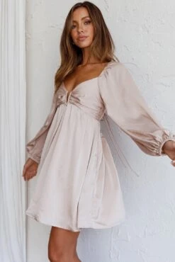 Tansy Long Sleeve Babydoll Dress Beige -Trend Whisper SLS21087 20BEIGE 5
