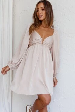 Tansy Long Sleeve Babydoll Dress Beige -Trend Whisper SLS21087 20BEIGE 7