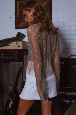 Be Seen Rhinestone Embellished Mini Skirt White -Trend Whisper SLY21996 20WHITE 7