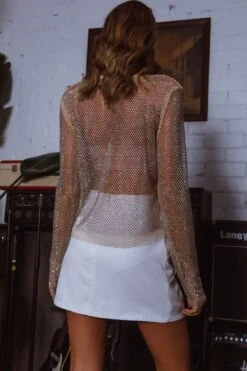 Be Seen Rhinestone Embellished Mini Skirt White -Trend Whisper SLY21996 20WHITE 8