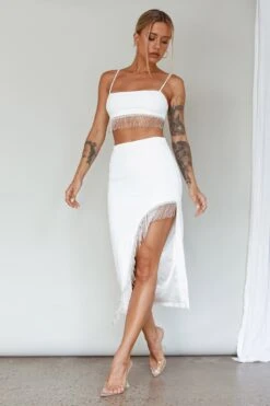 Attention Seeker Diamante Trim Midi Skirt Off White -Trend Whisper SLY22035 20OFF 20WHITE 2