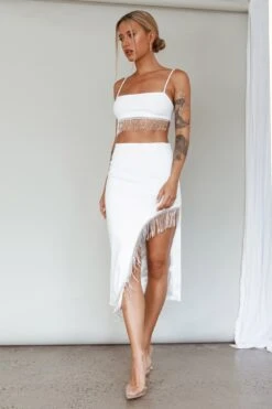 Attention Seeker Diamante Trim Midi Skirt Off White -Trend Whisper SLY22035 20OFF 20WHITE 5