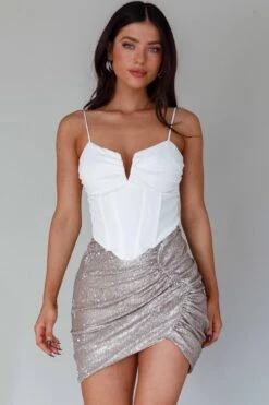 Grazie Ruched Sequin Mini Skirt Beige 13 Grazie Ruched Sequin Mini Skirt Beige -Trend Whisper SLY22545 20BEIGE 7