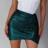 Grazie Ruched Sequin Mini Skirt Forest