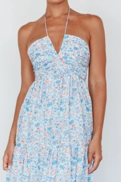 Asiah Halterneck Maxi Dress Flowers Blue -Trend Whisper SN0049H01 20BLUE 4