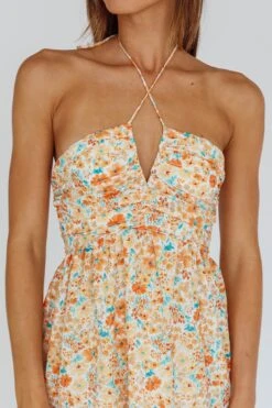 Asiah Halterneck Maxi Dress Flowers Orange 8 Asiah Halterneck Maxi Dress Flowers Orange -Trend Whisper SN0049H01 20ORANGE 4