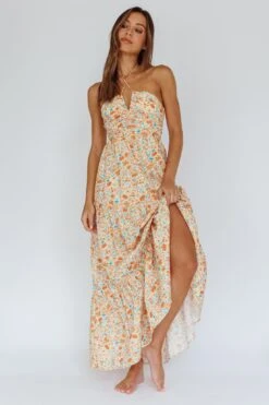 Asiah Halterneck Maxi Dress Flowers Orange 9 Asiah Halterneck Maxi Dress Flowers Orange -Trend Whisper SN0049H01 20ORANGE 5